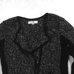 Loft black tweed knit moto jacket size small